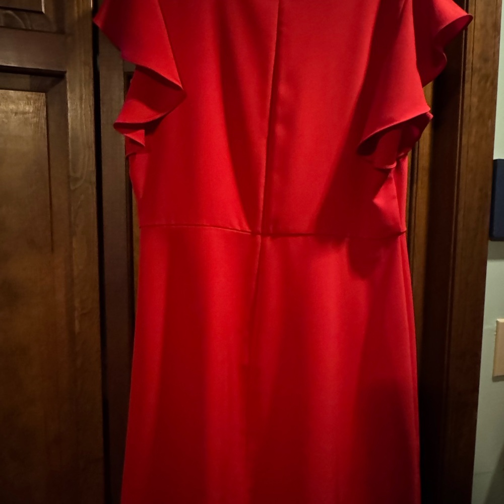 Riley & Rae Vibrant Red Midi Dress with Ruffle Sleeves - Picture 2 of 3